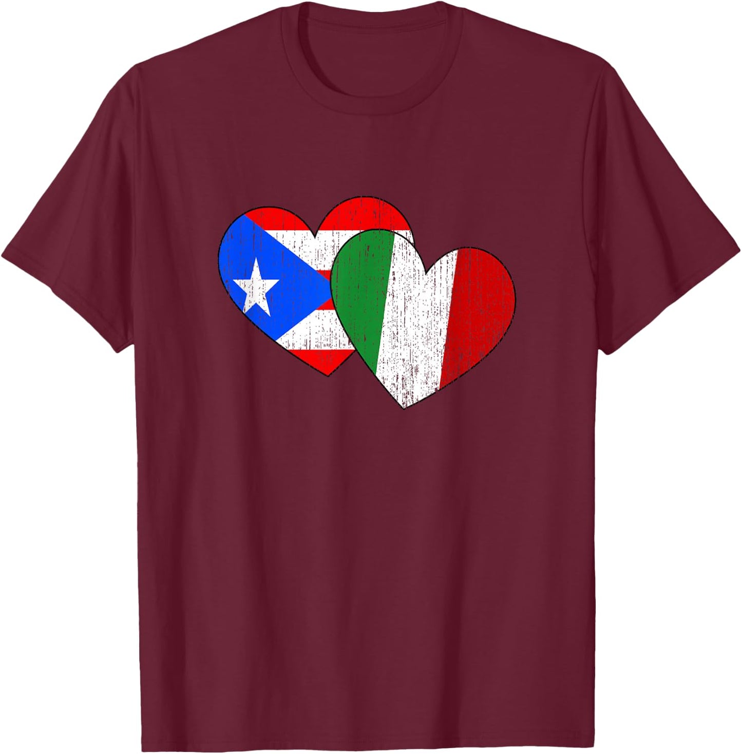 Half Italian And Puerto Rican Rico Italy Flag Heart Boricua T-Shirt - T-Shirt | Maroon