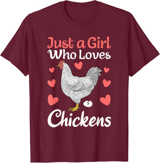 Cool Chicken Design Girls Chicken Farmer Lovers T-Shirt - T-Shirt | Maroon