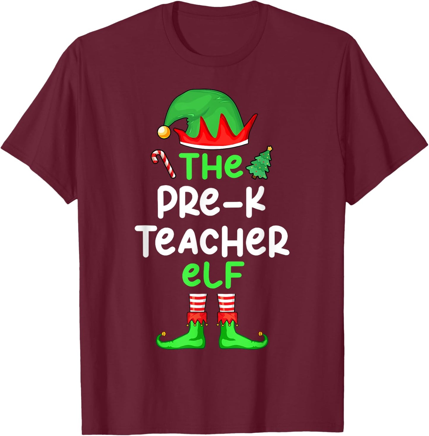 I'm The Pre-K Teacher Elf Christmas Matching Pajama T-Shirt - T-Shirt | Maroon