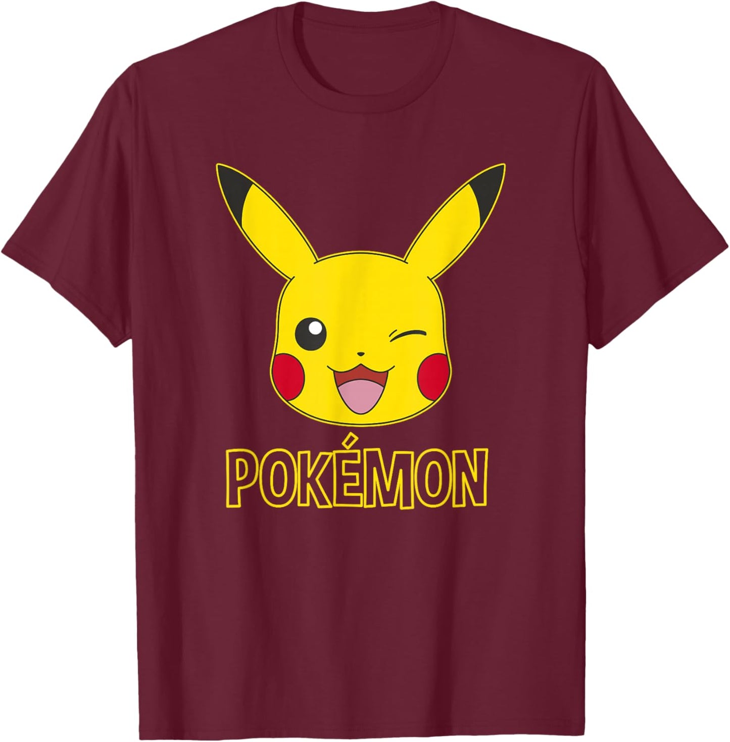 Pokémon Pikachu Cute Wink Classic Logo T-Shirt - T-Shirt | Maroon