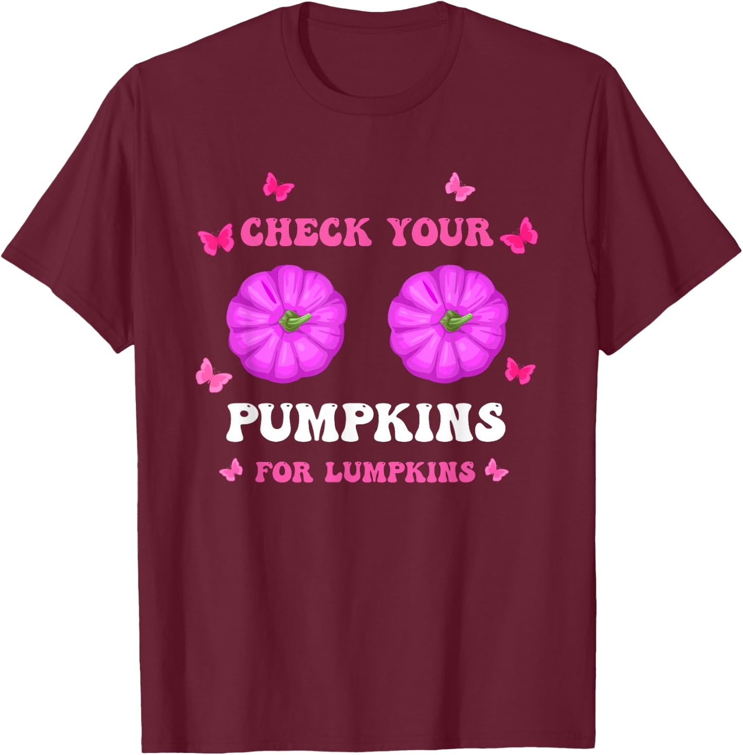 Check Your Pumpkins Breast Cancer Awareness Halloween Women T-Shirt - T-Shirt | Maroon
