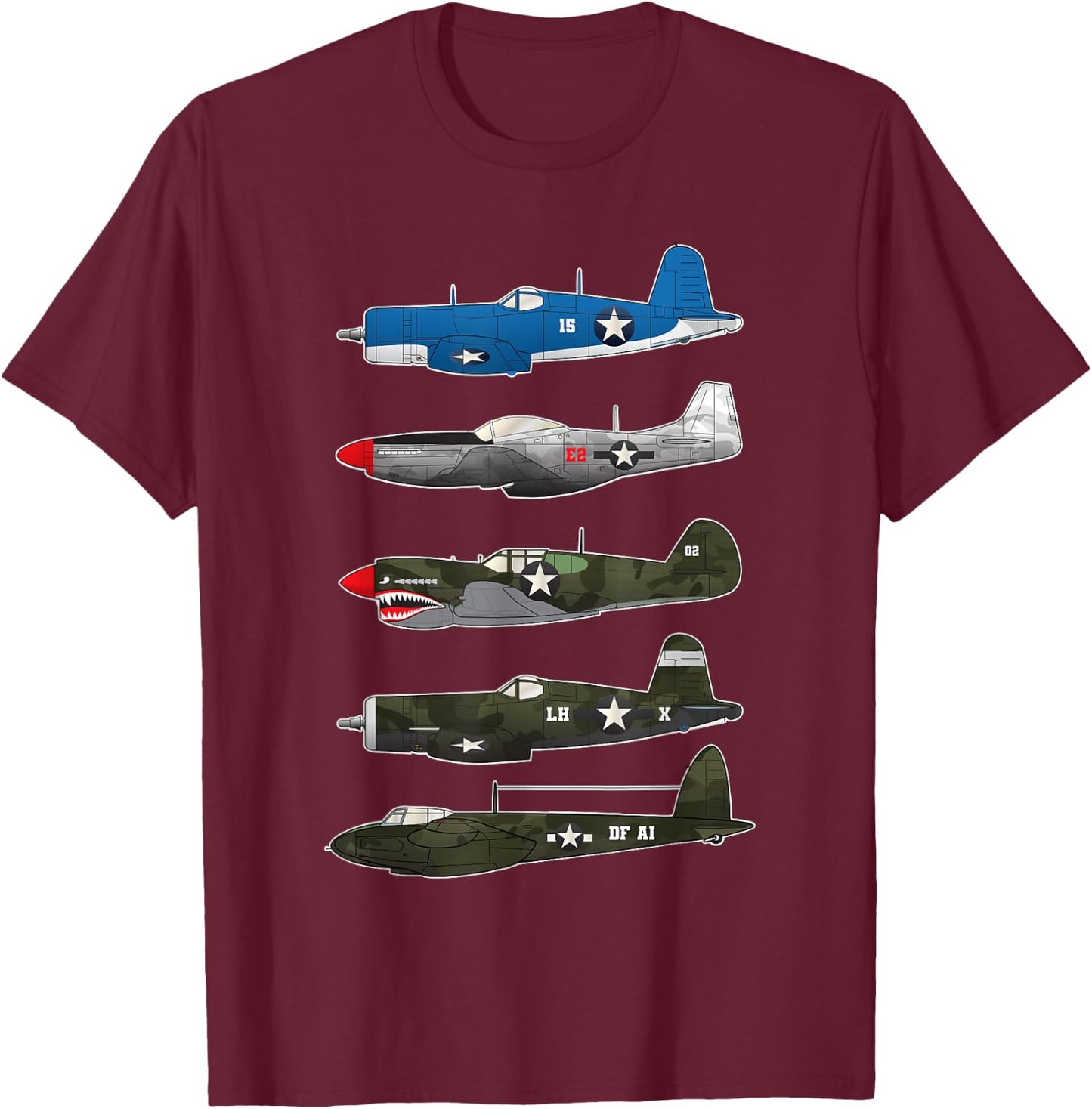 American Planes WW2 Warbirds P51 Mustang B-17 Fortress Gift T-Shirt - T-Shirt | Maroon