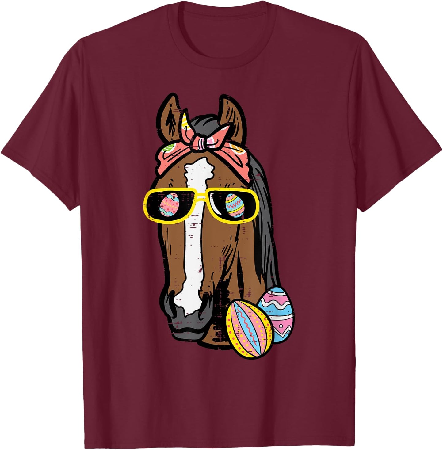 Easter Horse Face Cowgirl Equestrian Women Girls Kids Teen T-Shirt - T-Shirt | Maroon