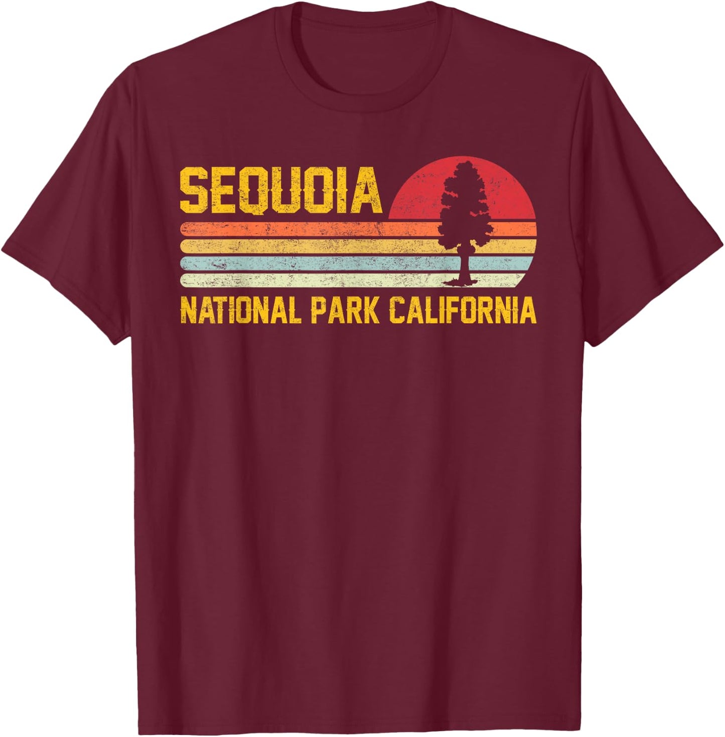 Sequoia National Park California Retro Adventure T-Shirt - T-Shirt | Maroon