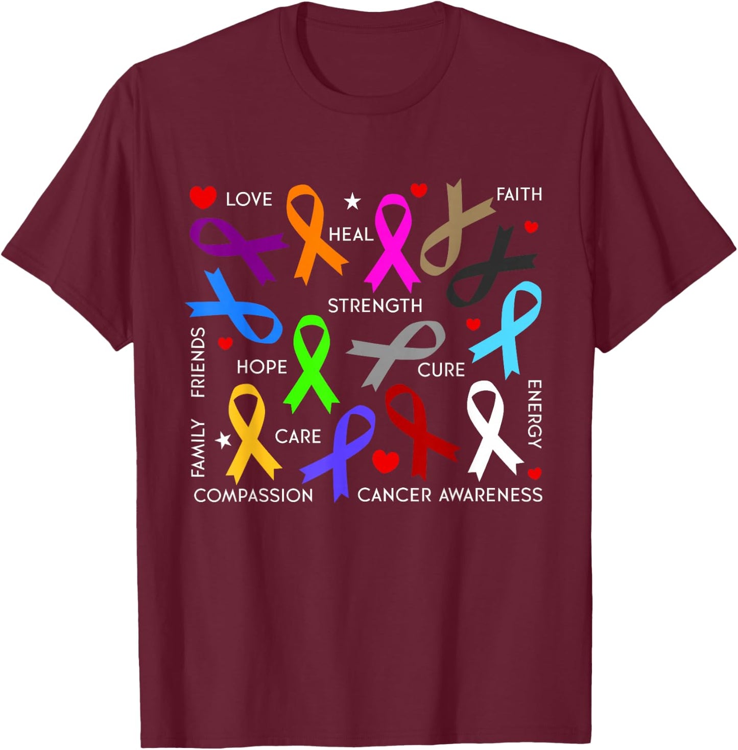 Cancer Awareness - Fight Cancer Ribbons T-Shirt - T-Shirt | Maroon