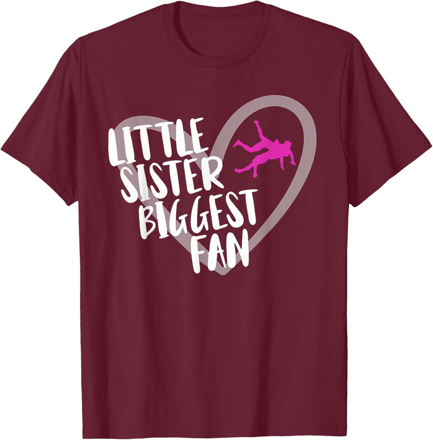 Wrestling Sister Heart Little Sister Biggest Fan T-Shirt - T-Shirt | Maroon