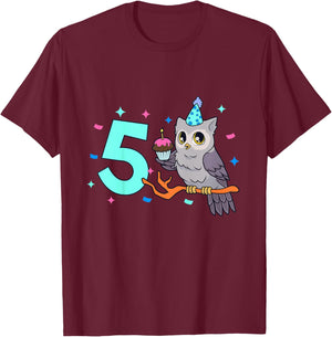 Kids I am 5 with owl - kids birthday 5 years old T-Shirt - T-Shirt | Maroon