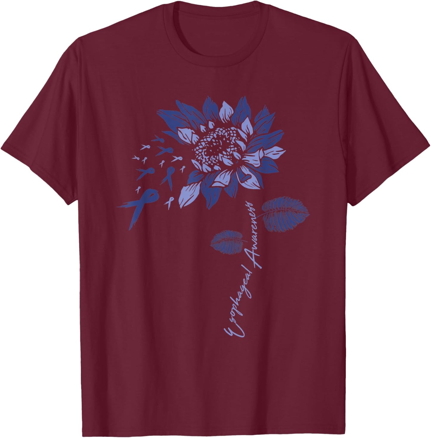 Sunflower Esophageal Cancer Awareness Ribbon Team Family T-Shirt - T-Shirt | Maroon
