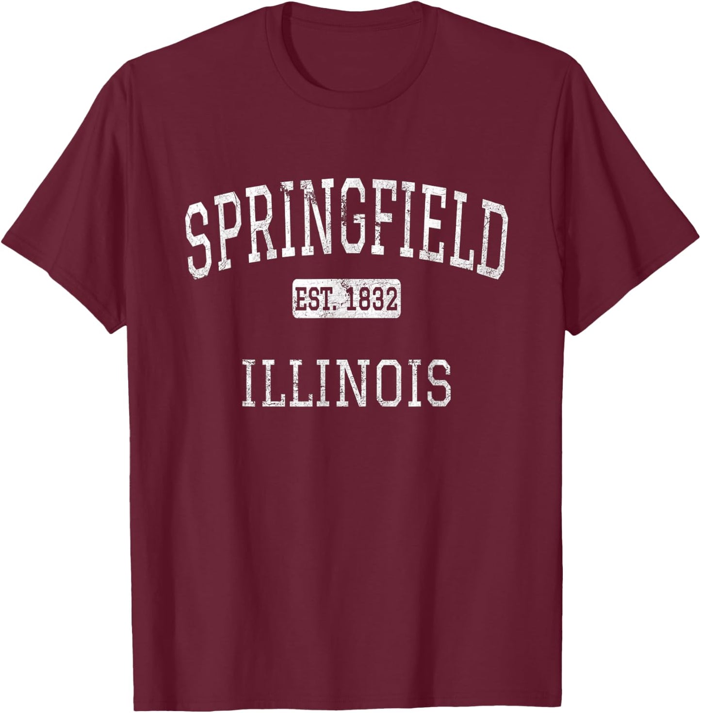 Springfield Illinois Vintage - -Adults, Black, Small, Short Sleeve, , Classic Fit, Cotton Blend, Vintage, Sports, Exercise and Fitness, All Seasons T-Shirt - T-Shirt | Maroon