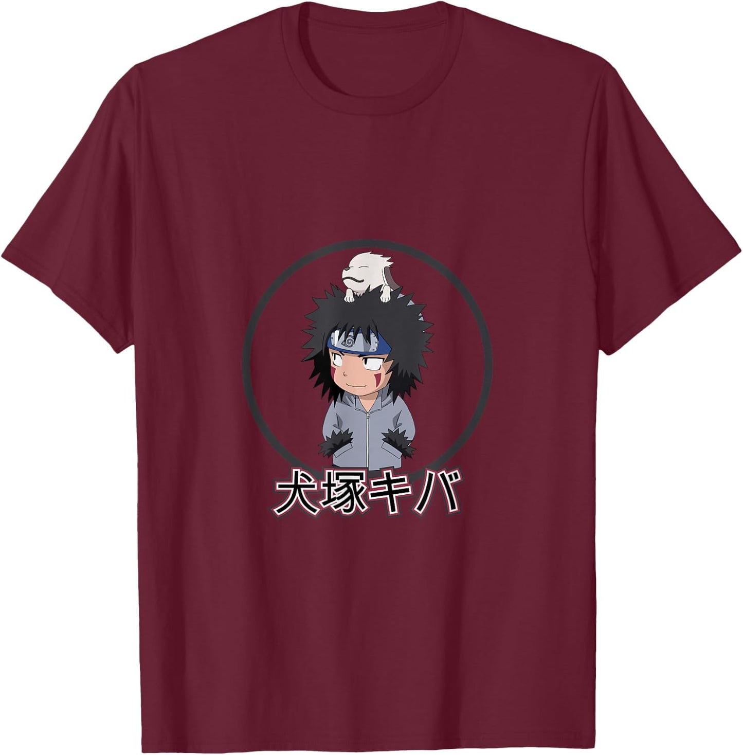 Naruto Classic Kiba Character with Kanji T-Shirt - T-Shirt | Maroon