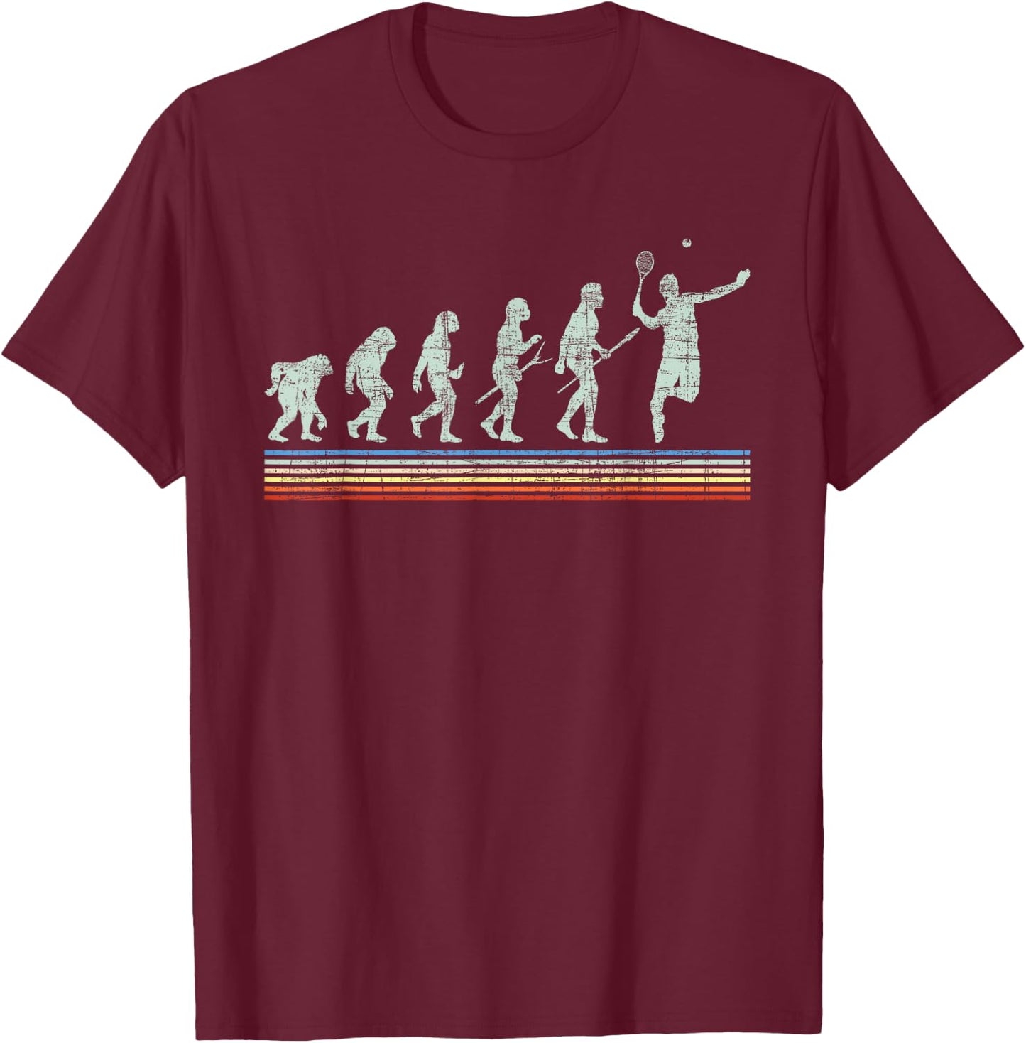 Retro Tennis Player Evolution - Racket Game Sports Lover T-Shirt - T-Shirt | Maroon