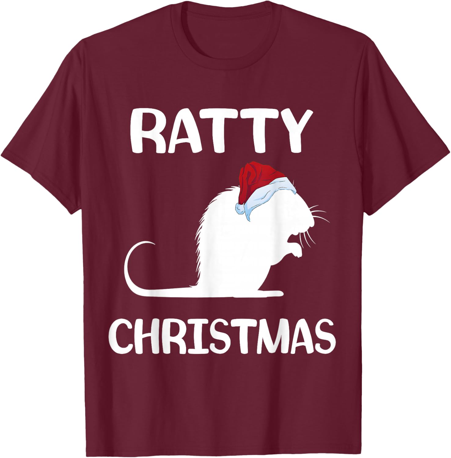 Ratty Christmas Santa Hat Rat Rodent Owner Mouse Rat Lover T-Shirt - T-Shirt | Maroon