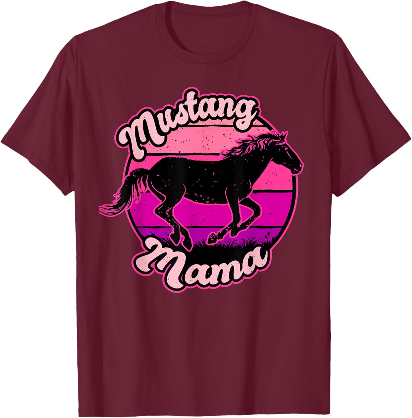 Mustang Mama, Mother Day, Mum, Horse Lover, Western, Retro T-Shirt - T-Shirt | Maroon