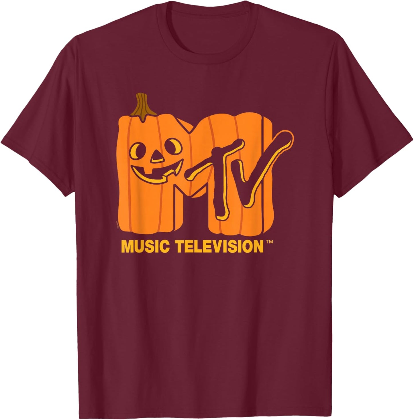 MTV - MTV Logo Jack-O-Lantern T-Shirt - T-Shirt | Maroon