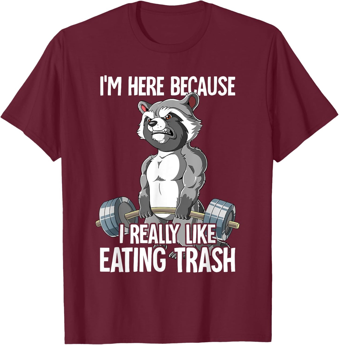 Raccoon Gym Weight Training Bodybuilder T-Shirt - T-Shirt | Maroon