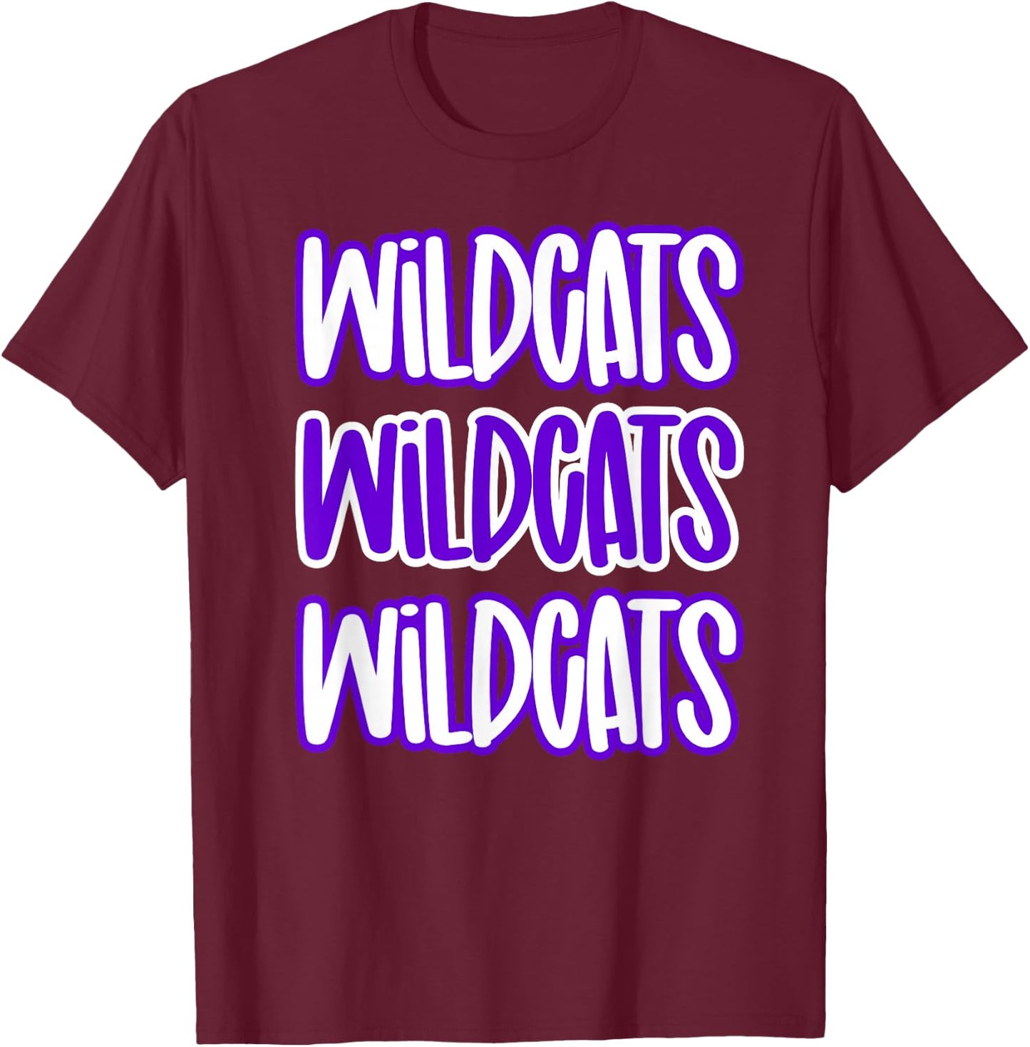 Wildcats Repeating School Spirit Purple White T-Shirt - T-Shirt | Maroon