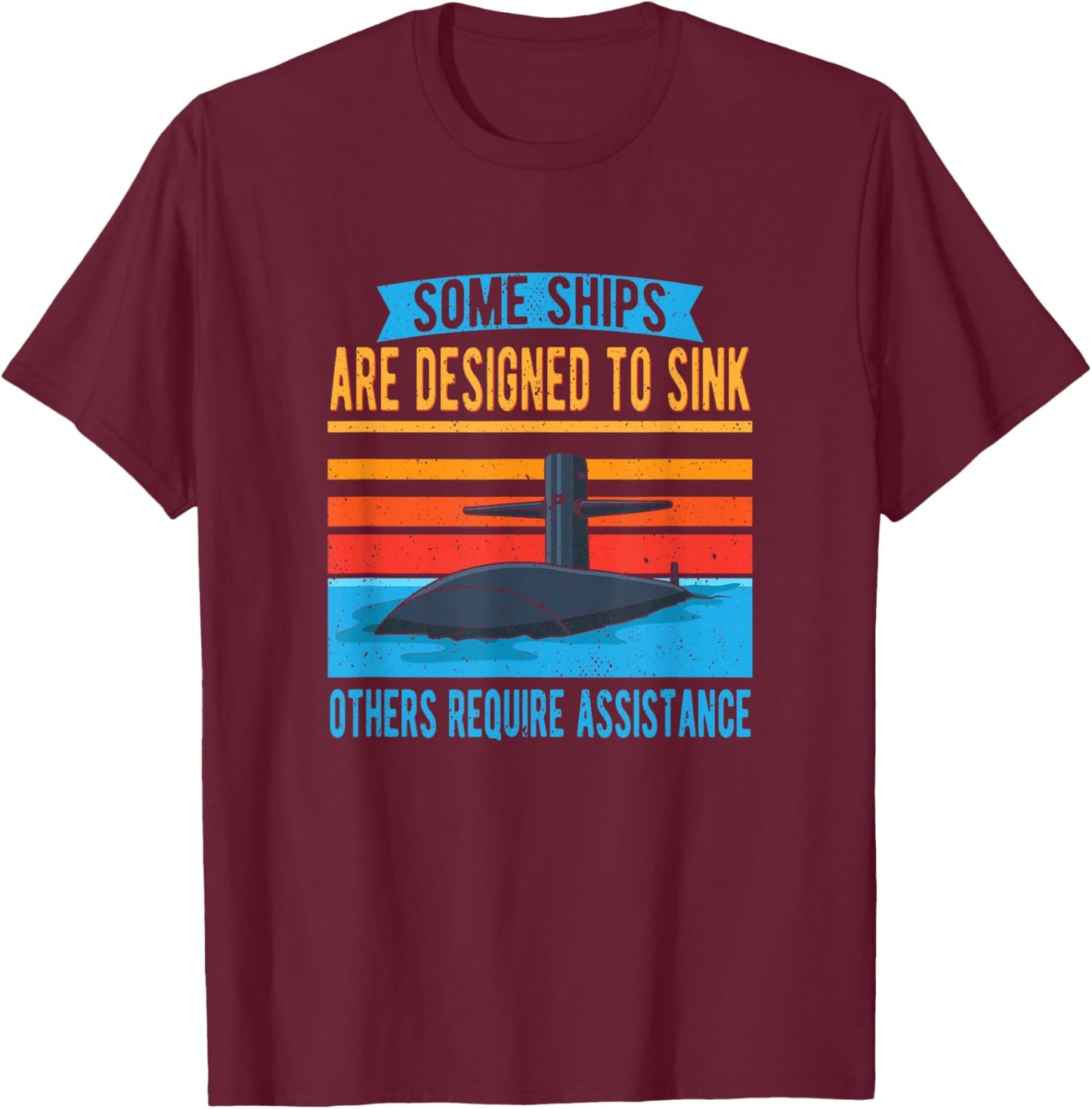 Pigboat Combat Open Sea Veteran Ocean Deep Sub , -Adults, Black, Small, Short Sleeve, Cotton 65% Polyester 35%, Submarine Themed T-Shirt - T-Shirt | Maroon