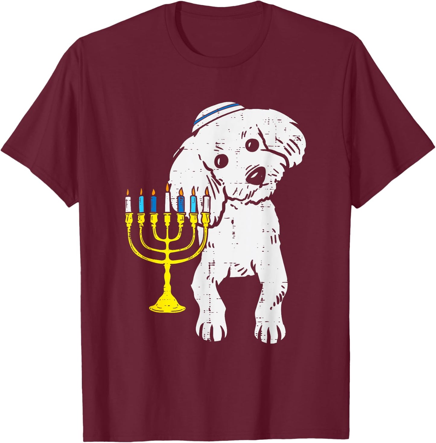 Jewish Poodle Dog Menorah Hanukkah Pajamas Chanukah PJs T-Shirt - T-Shirt | Maroon