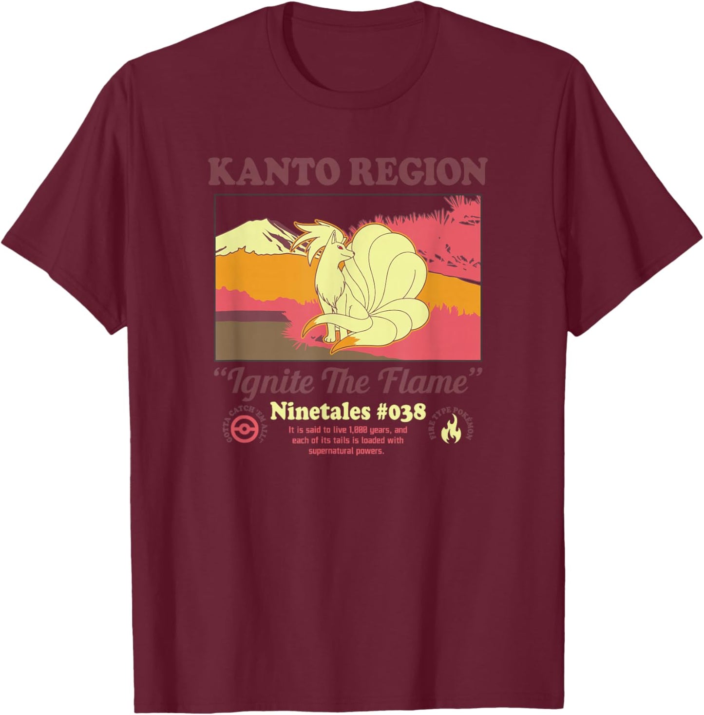 Pokémon Ninetales Kanto Region Ignite The Flame Portrait T-Shirt - T-Shirt | Maroon