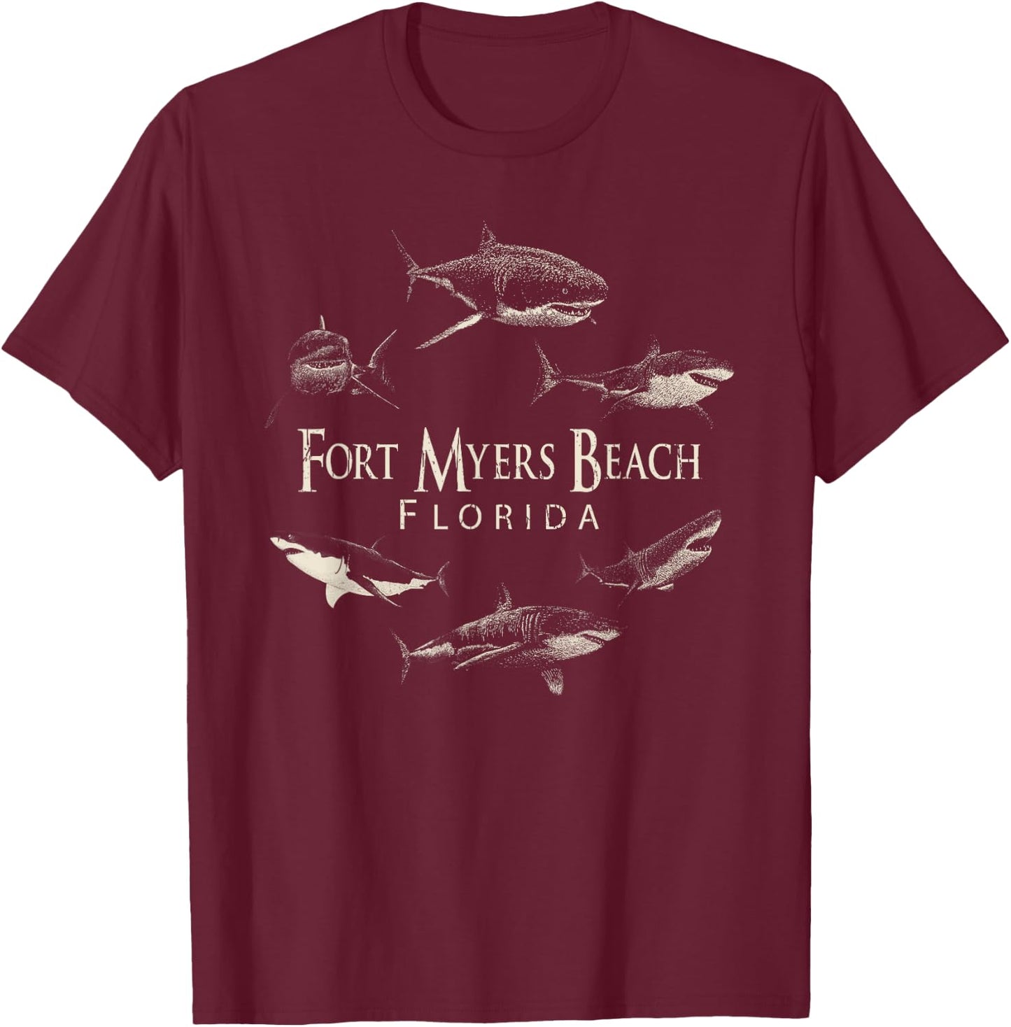 Fort Myers Beach Retro Fort Myers Beach Fl Shark Women Girls Kids T-Shirt - T-Shirt | Maroon