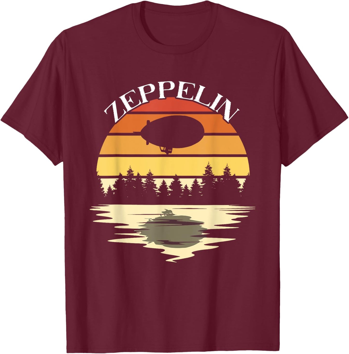 Zeppelin Retro Dirigible Landscape Blimp Zepelin Airship T-Shirt - T-Shirt | Maroon