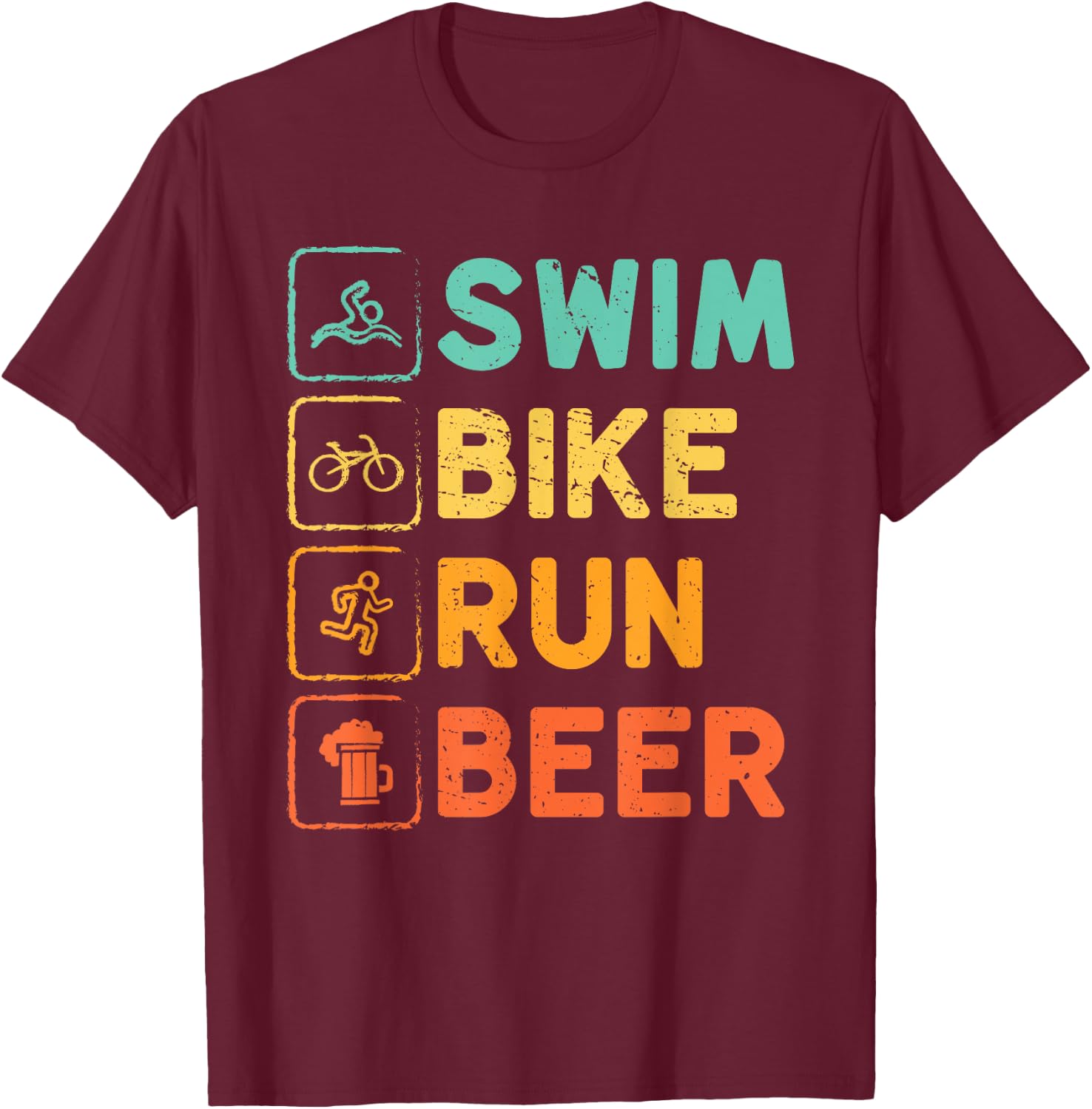 Swim Bike Run Beer Triathlon Athlete Swim Run Bike T-Shirt - T-Shirt | Maroon