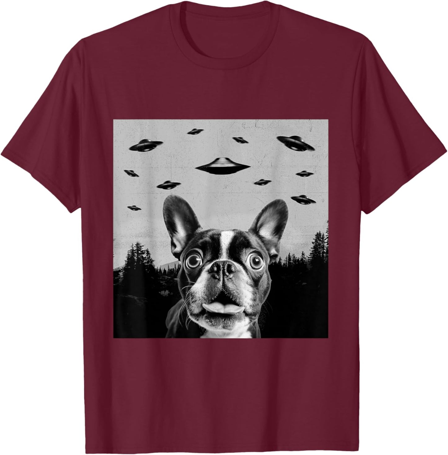 Alien UFO Funny Frenchton Dog Lover Men Women Kids T-Shirt - T-Shirt | Maroon