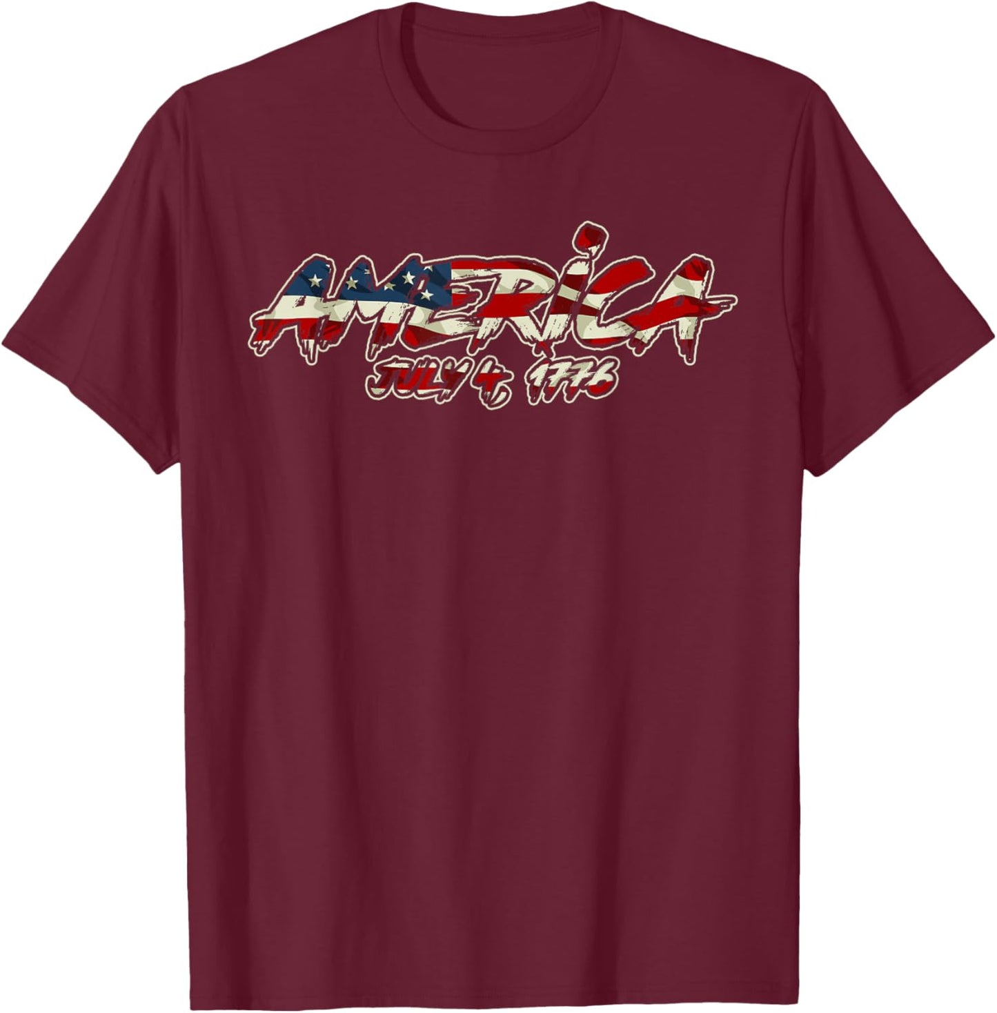 America July 4 1776 4th Of July USA Flag Patriotic American Men T-Shirt - T-Shirt | Maroon
