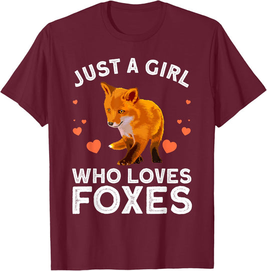Cute Fox Design Girls Vulpes Animal Fox Lovers T-Shirt - T-Shirt | Maroon
