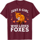 Cute Fox Design Girls Vulpes Animal Fox Lovers T-Shirt - T-Shirt | Maroon