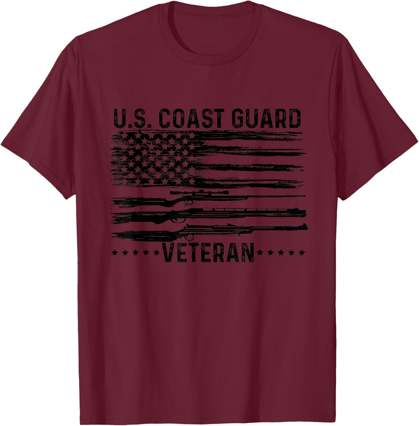 US Coast Guard Veteran USCG Distressed American Flag T-Shirt - T-Shirt | Maroon