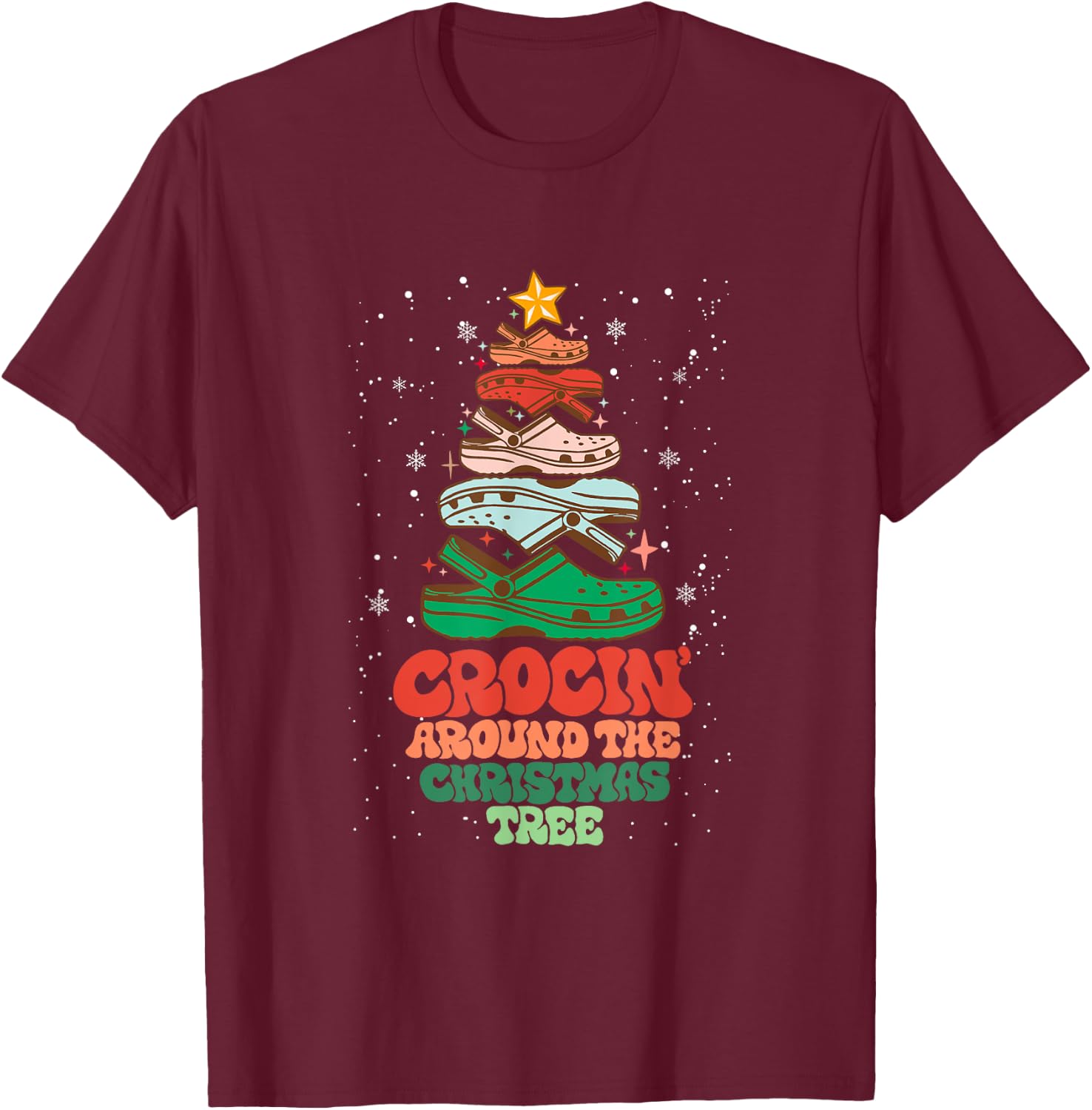 Funny Christmas Crocing Around The Christmas Tree Vintage T-Shirt - T-Shirt | Maroon