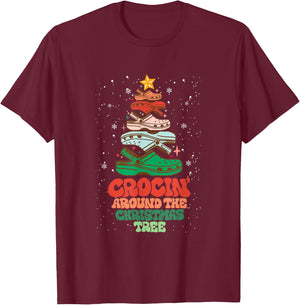 Funny Christmas Crocing Around The Christmas Tree Vintage T-Shirt - T-Shirt | Maroon
