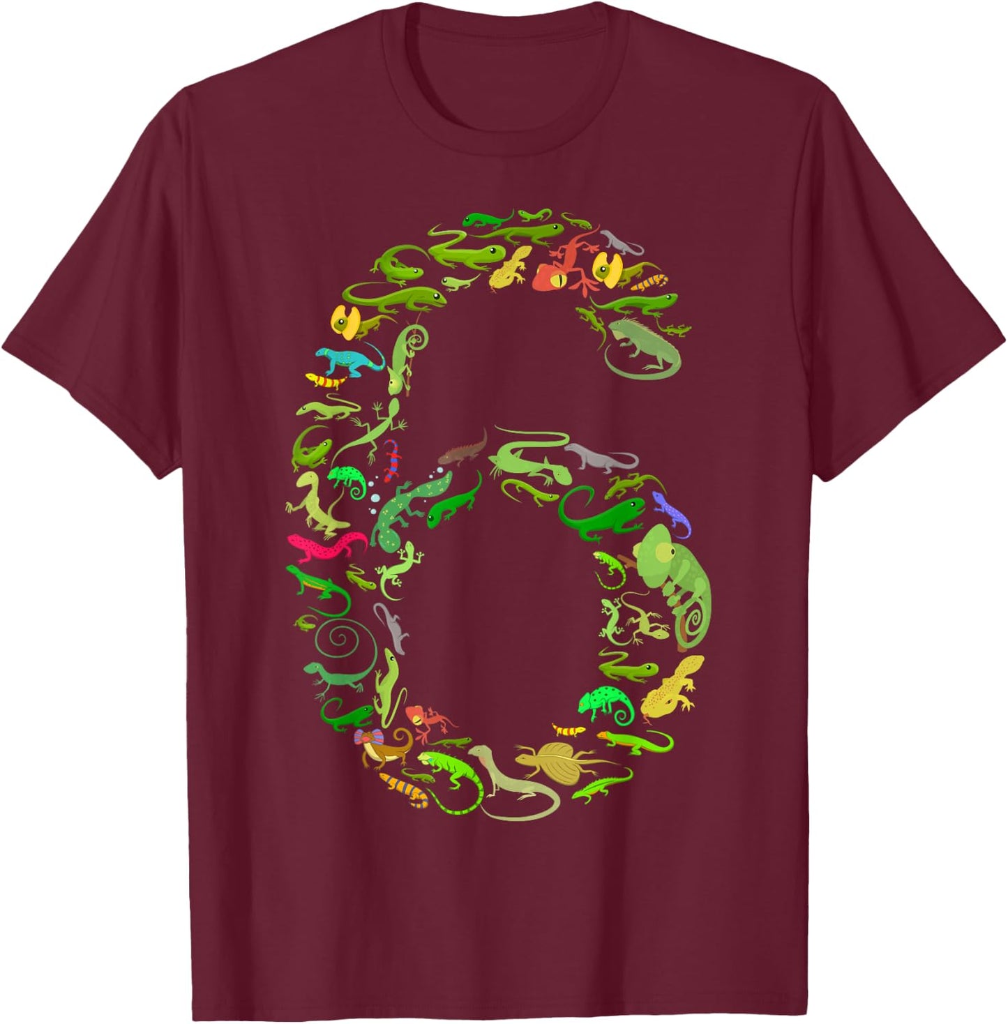 6th Birthday Lizard Reptile Birthday Party 6 Year Old T-Shirt - T-Shirt | Maroon