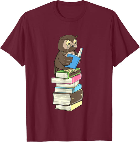 Owl Reader - Books Bookworm Bird Animal Lover Ornithologist T-Shirt - T-Shirt | Maroon