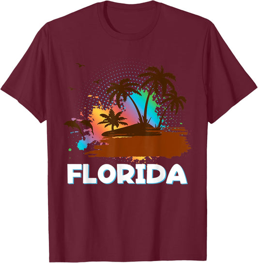 Florida Beach Vacation Art Ocean Lovers Florida Family Trip T-Shirt - T-Shirt | Maroon