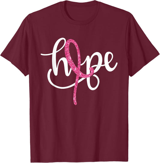 Hope Pink Ribbon Breast Cancer Awareness Support Women Girls T-Shirt - T-Shirt | Maroon