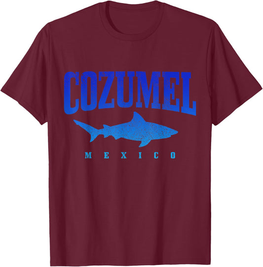 Cozumel Beach Mexico Scuba Diver Shark Diving Vintage Men Women Girls Kids T-Shirt - T-Shirt | Maroon