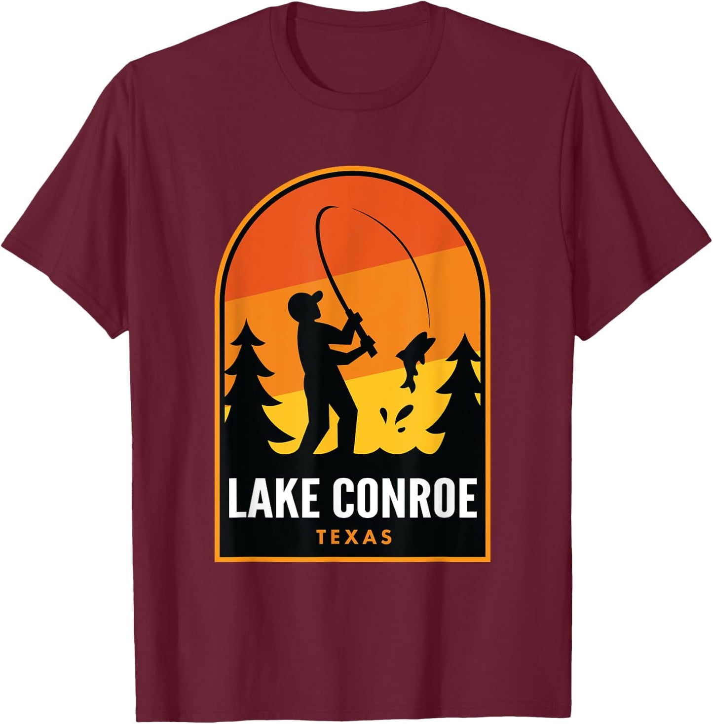 Lake Conroe Texas Fishing T-Shirt - T-Shirt | Maroon