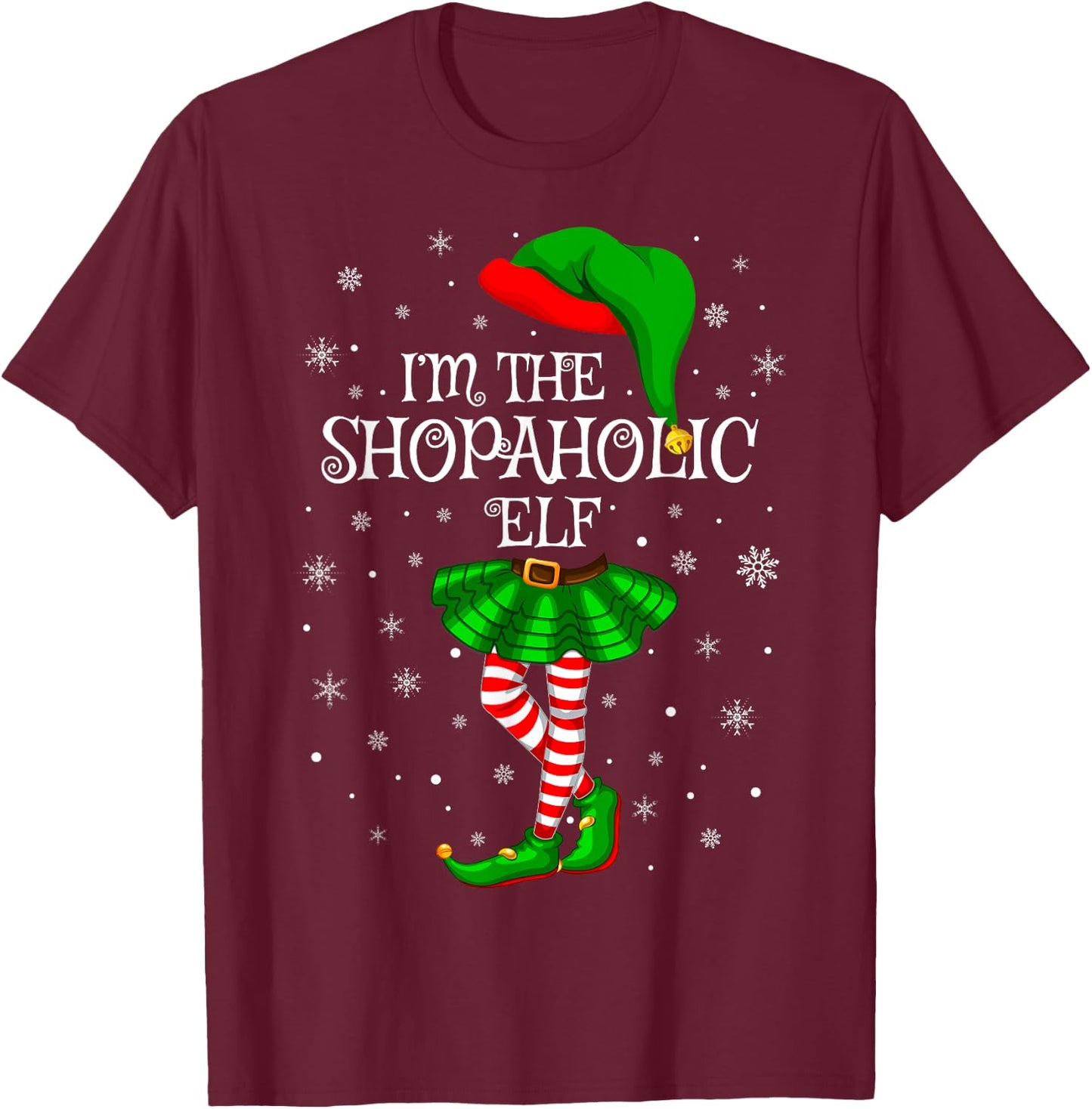 Matching Family Group I'm The Shopaholic Elf Christmas T-Shirt - T-Shirt | Maroon