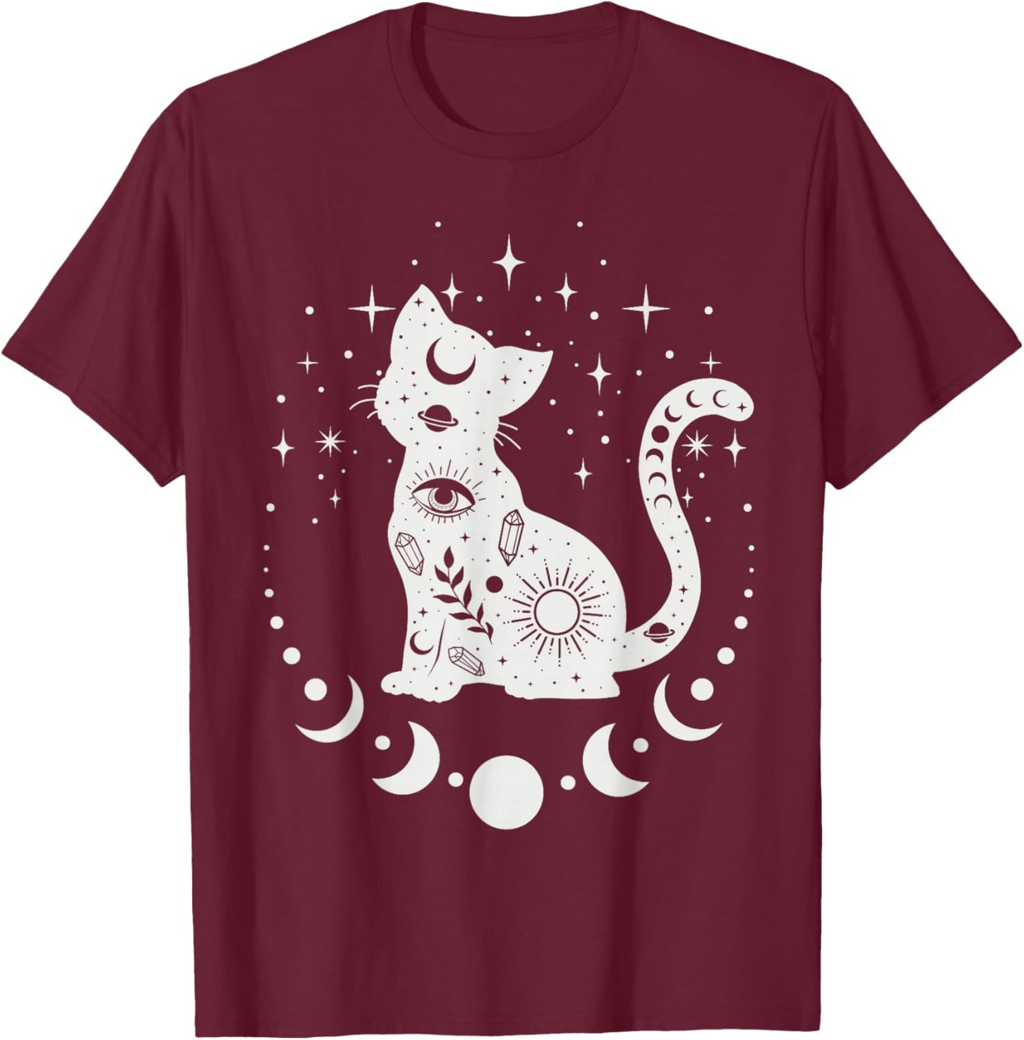 Celestial Cat, Astrology Cat, Spiritual Cat T-Shirt - T-Shirt | Maroon
