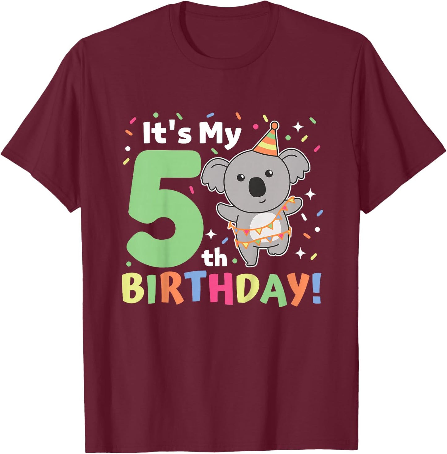 Koala 5th Birthday For Kids Five Year Old Koala T-Shirt - T-Shirt | Maroon
