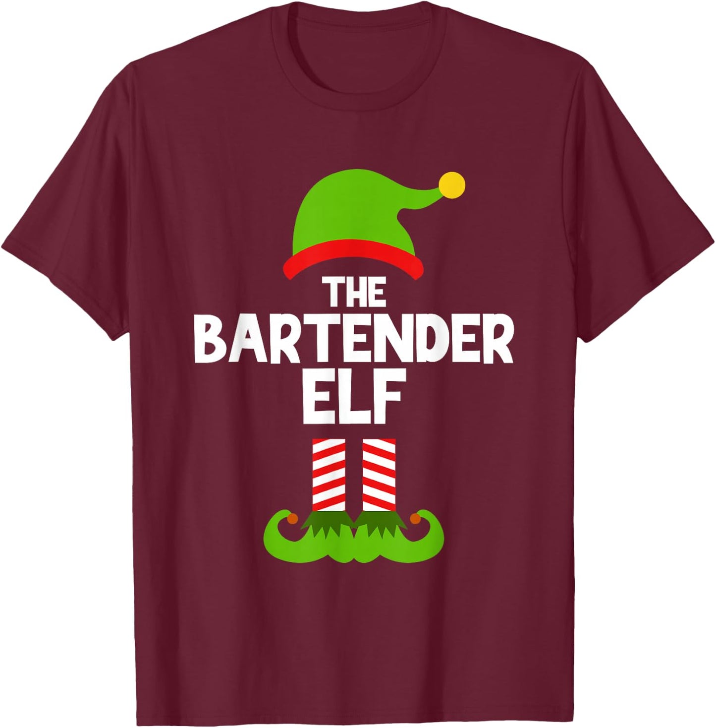 Funny The Bartender Elf Christmas Family Party Pajama T-Shirt - T-Shirt | Maroon