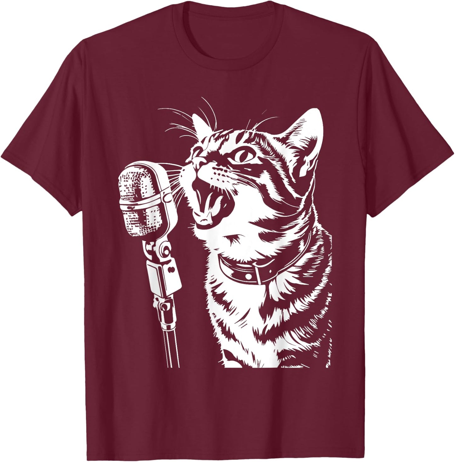Cat Singing with Microphone Cats Singer Women T-Shirt - T-Shirt | Maroon