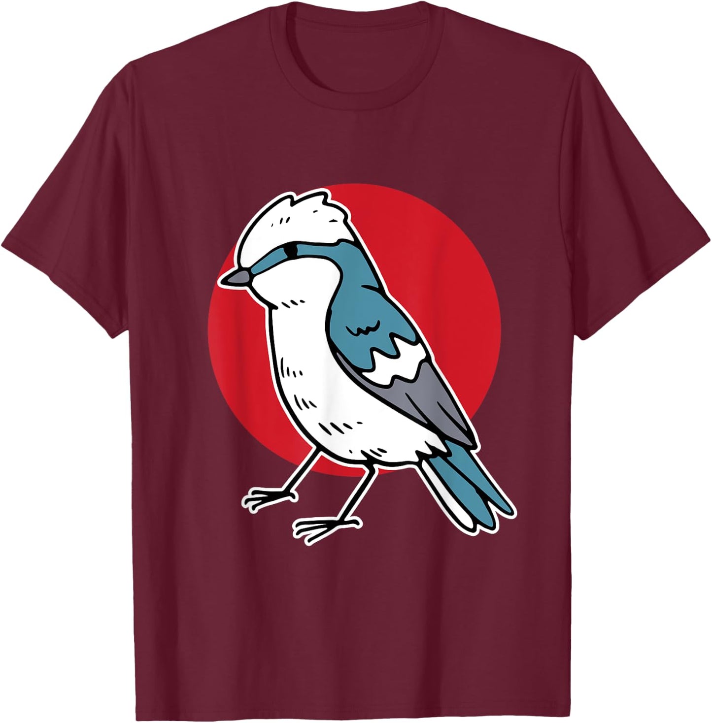Cartoon Blue Jay Blue Bird On Red Circle T-Shirt - T-Shirt | Maroon