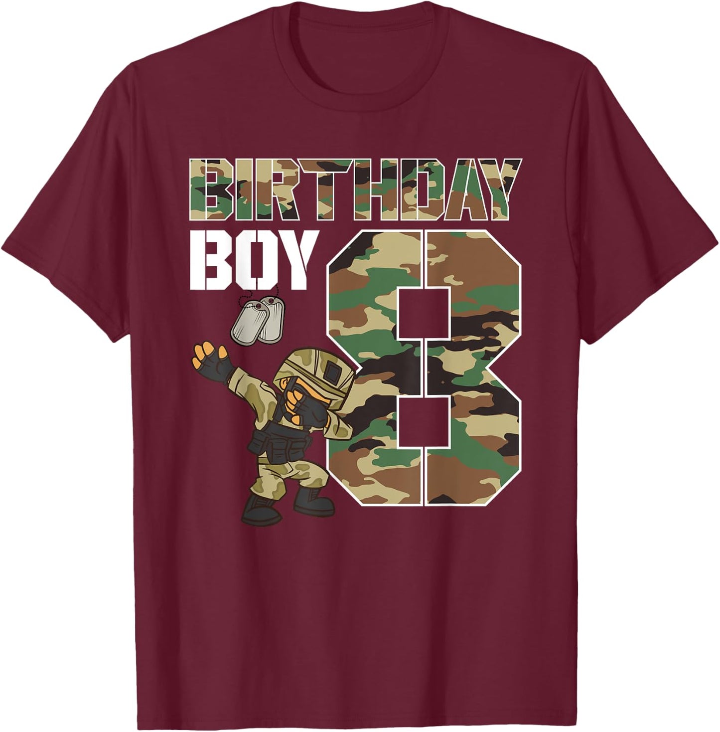 8 Year Old Boy Military Army 8th Birthday Boy T-Shirt - T-Shirt | Maroon