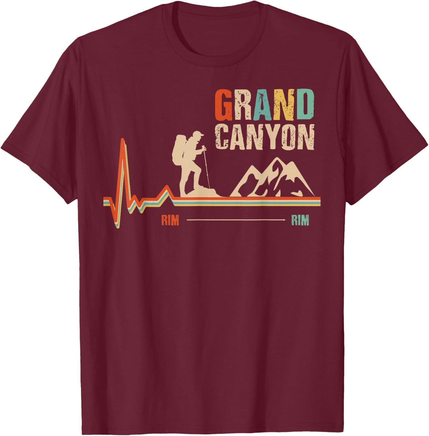 Grand Canyon National Park - Rim - Rim - Retro Hiking T-Shirt - T-Shirt | Maroon