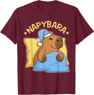 Cute Nap Capybara Pyjamas - Nappybara T-Shirt - T-Shirt | Maroon