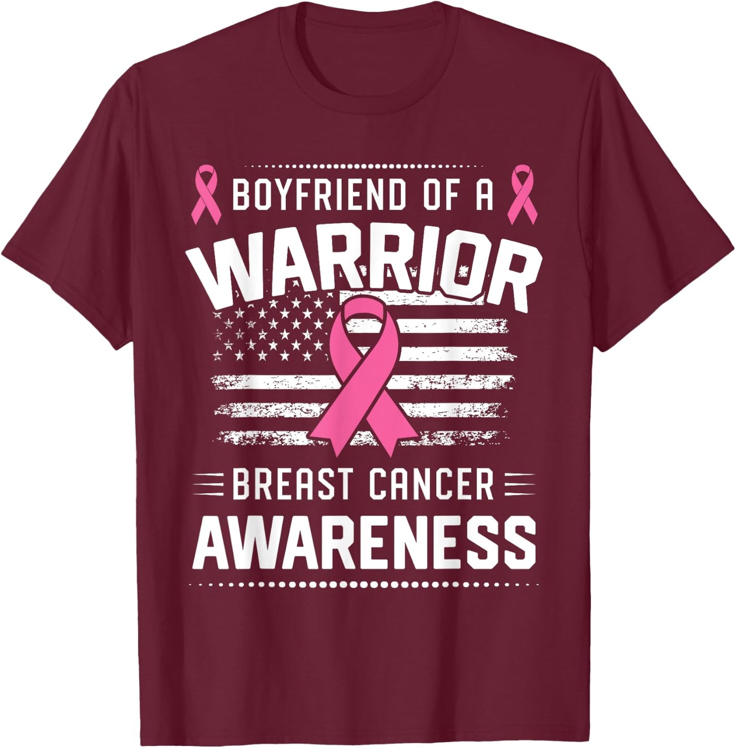 Boyfriend Of A Warrior Breast Cancer Awareness Boyfriend T-Shirt - T-Shirt | Maroon