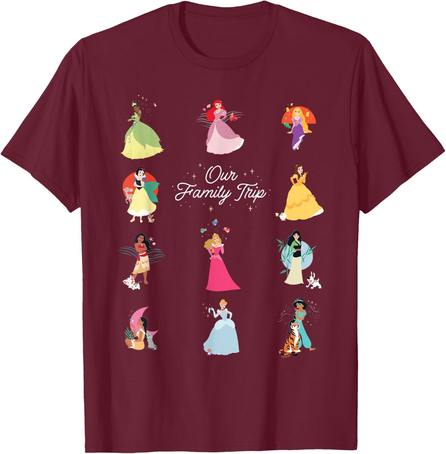 Disney Princess Our Family Trip Vacation Travel Holiday T-Shirt - T-Shirt | Maroon